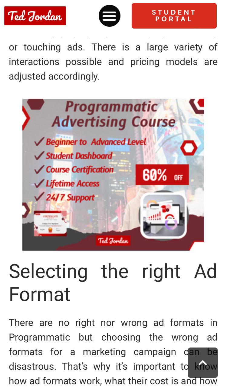 300x250 MPU example on mobile on Ted Jordan's website.
