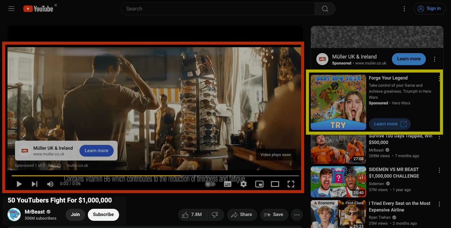 Difference between instream ads and in-feed ads on YouTube.