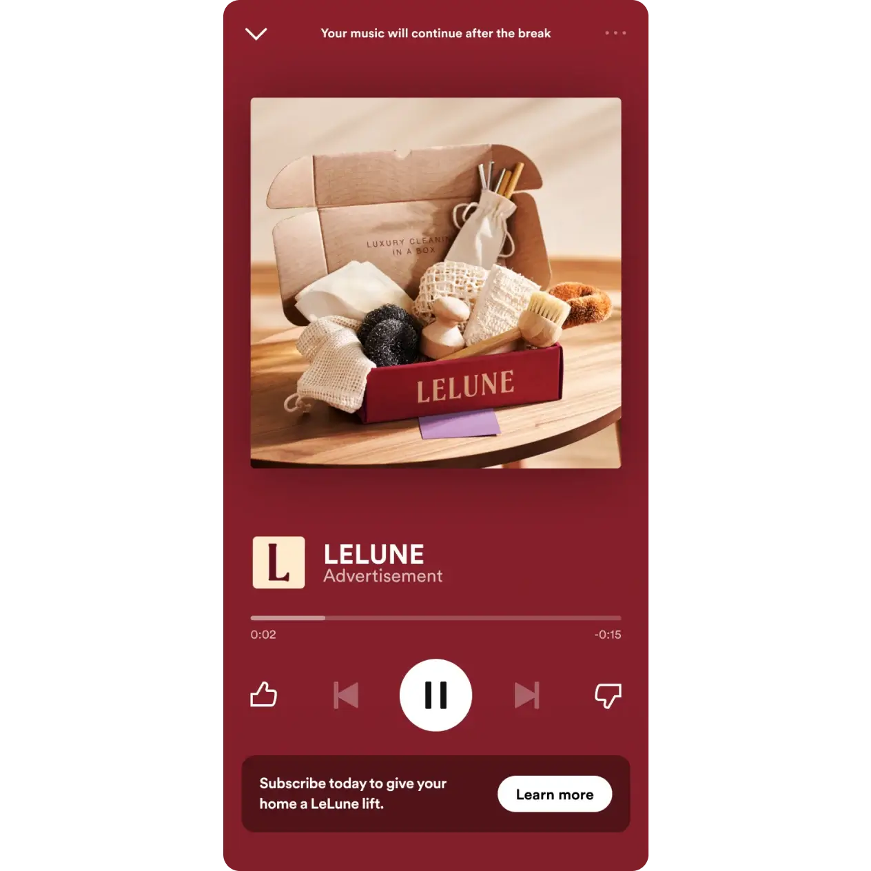 Audio ad example on Spotify with companion banner.